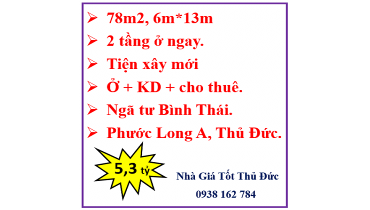 Giảm chỉ còn 5.3 tỷ(Thị trường 7.2 tỷ)-78m2 -2 tầng- Vừa ở +3 phòng cho thuê-HXH- Gần MT.